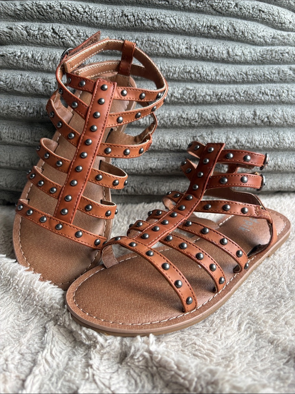 Kidpik Brown Studded Gladiator Sandals - Casual Strappy Comfort